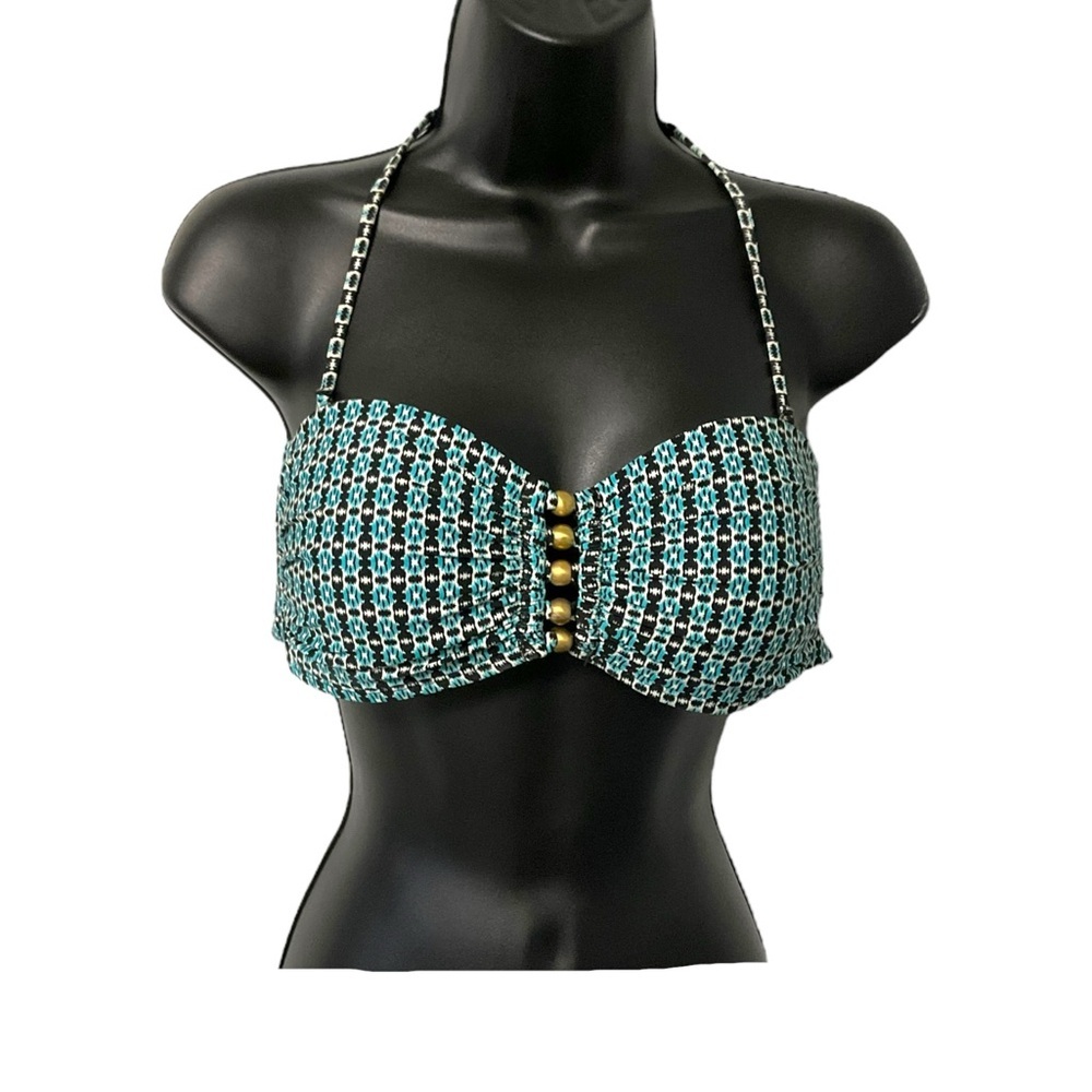 LA Blanca Bikini Green‎ Black White Top SZ 8 Halter Tieback Swimwear Resortwear